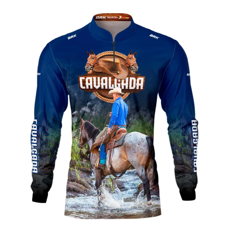 Camisa Agro Brk Cavalgada Azul com Proteção Solar UV50+ P