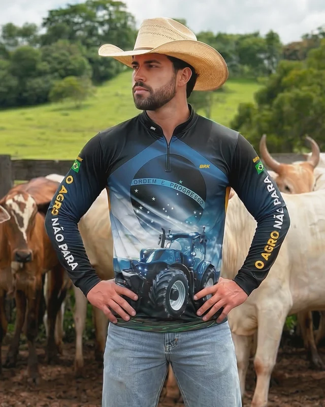 Camisa Agro Brk O Agro Não Para Azul Proteção Solar UV50+ G