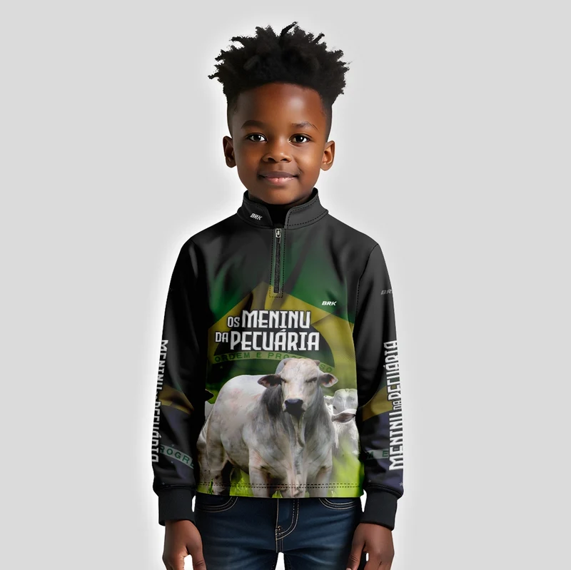 Camisa Infantil Agro Brk Os Menino da Pecuária com Proteção Solar UV50+ 10 a 11 Anos
