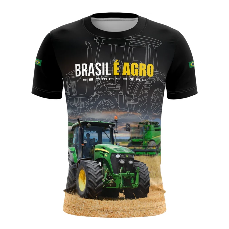 Camiseta Agro Brk Preta Brasil é Agro com Proteção Solar UV50+ P
