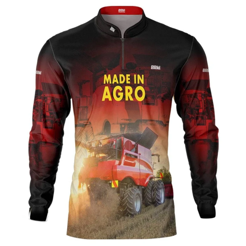 Camisa Agro Brk Vermelha Colheitadeira Made in Agro com Proteção Solar UV50+ P