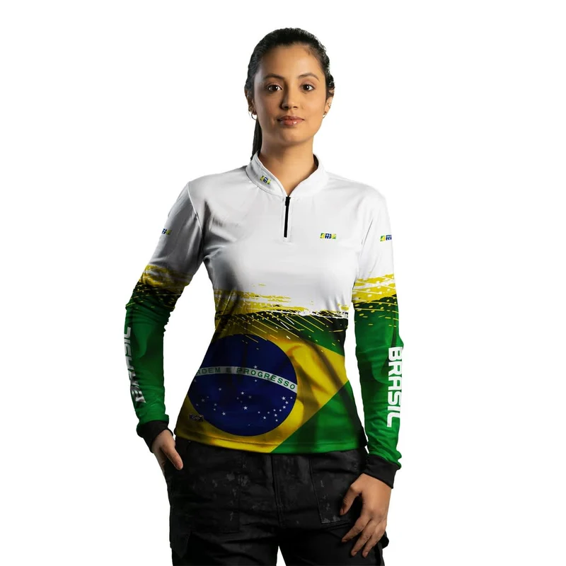 Camisa Agro Feminina Brk Brasil Branca com Proteção Solar UV50+ G1