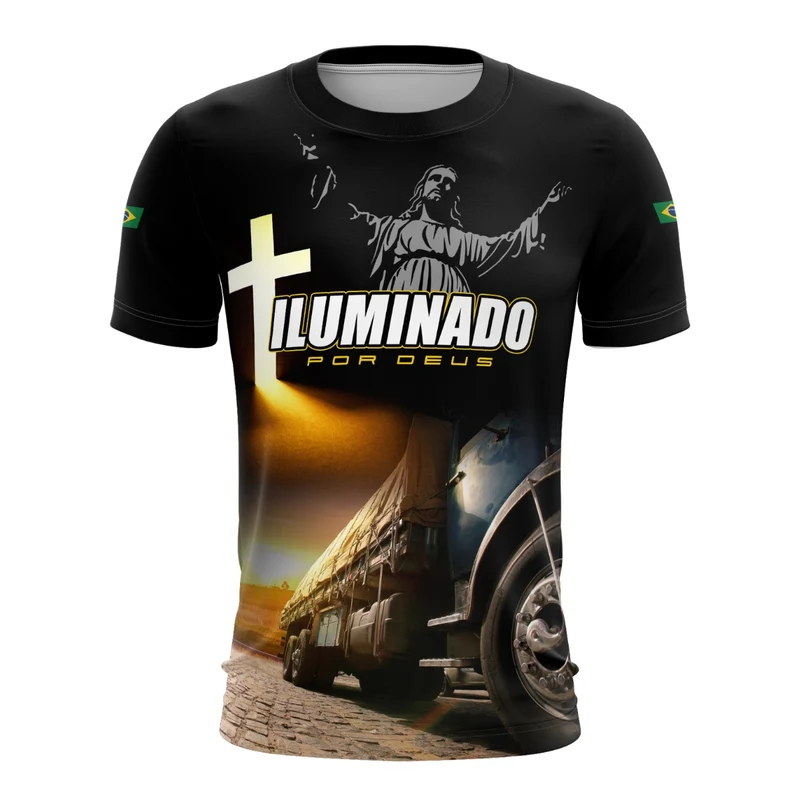 Camiseta Agro Brk Caminhoneiro Iluminado por Deus com Proteção Solar UV50+ GG