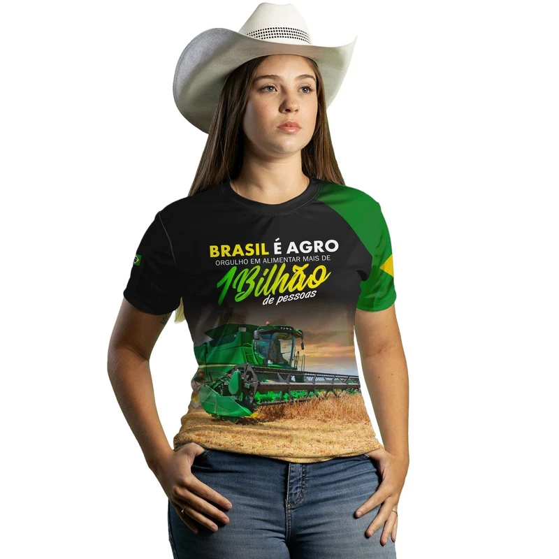 Camiseta Agro Feminina Brk Agro é Bilhão com Proteção Solar UV50+ PP