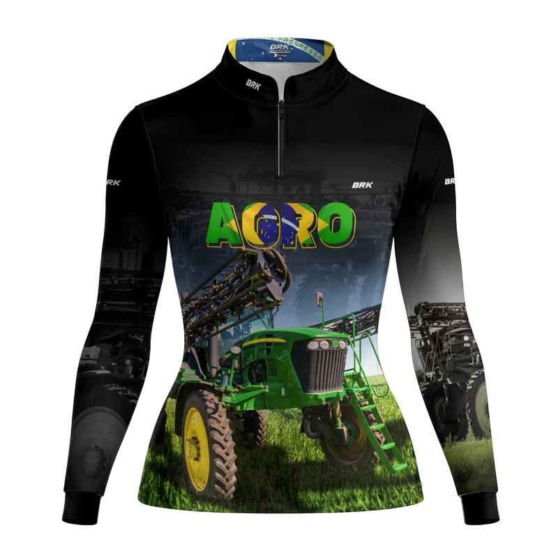 Camisa Agro Feminina Brk Preta Agro Pulverizador com UV50+ G2