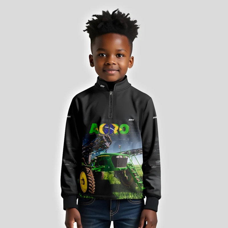 Camisa Brk Agro Infantil Preta Pulverizador Proteção Solar UV50+ 1 a 2 Anos
