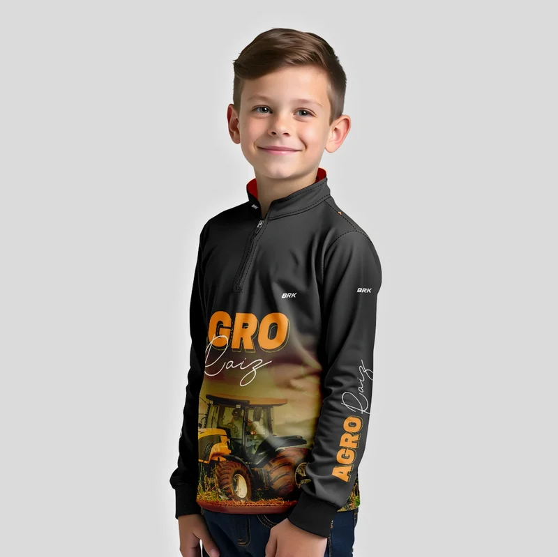 Camisa Brk Agro Infantil Trator Agro Raiz com UV50+ 8 a 9 Anos