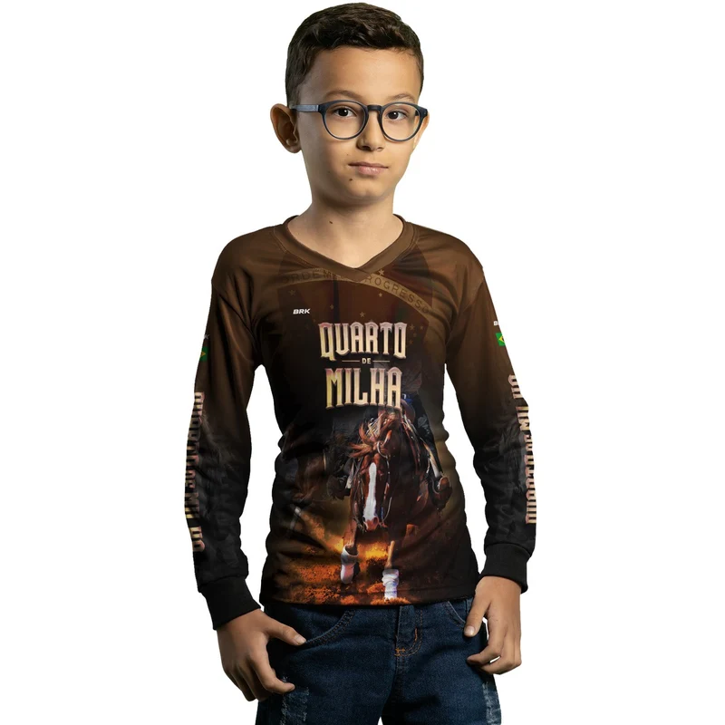 Camisa Infantil Agro Brk Quarto de Milha Correndo com Proteção Solar UV50+ 10 a 11 Anos