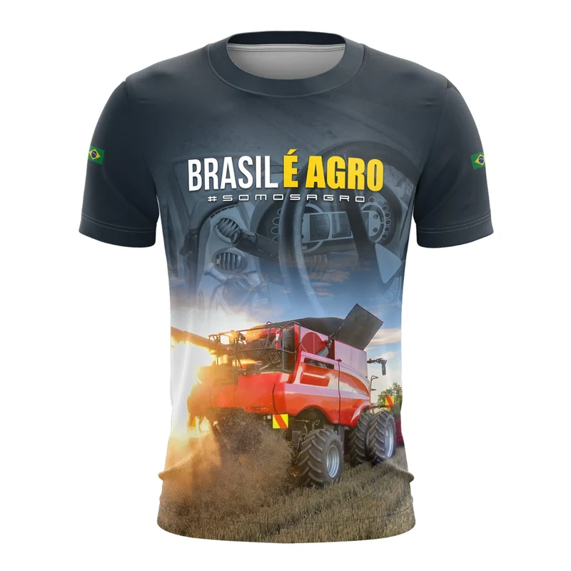 Camiseta Agro Brk Brasil é Agro Colheitadeira com Proteção Solar UV50+ P