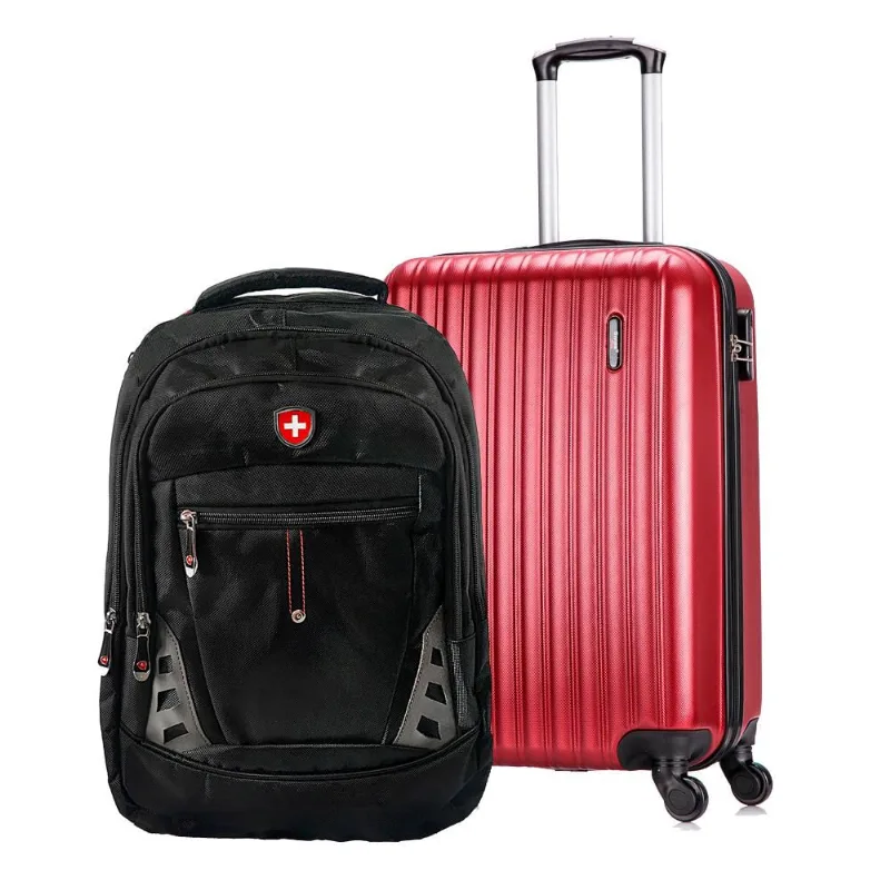 Kit Mala de Viagem de Bordo Londres Vinho + Mochila Executiva Fuji Swiss Move