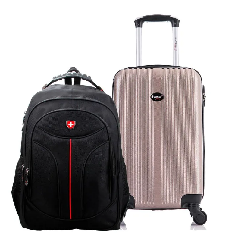 Kit Mala Pequena de Bordo Zurique Champagne + Mochila Executiva Suzuka Swiss Move