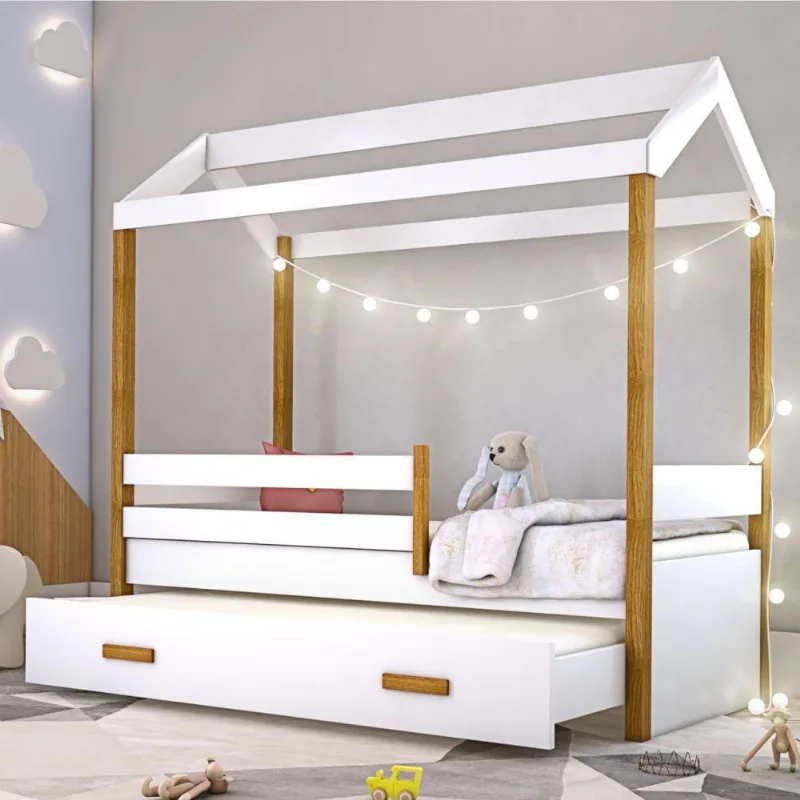 Cama Montessori Cabana Com Auxiliar E Cordão Led
