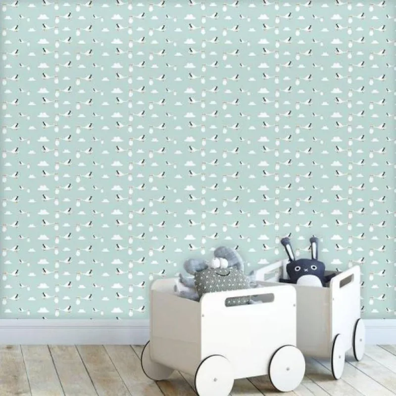 Papel De Parede Kids Cegonha Bebê