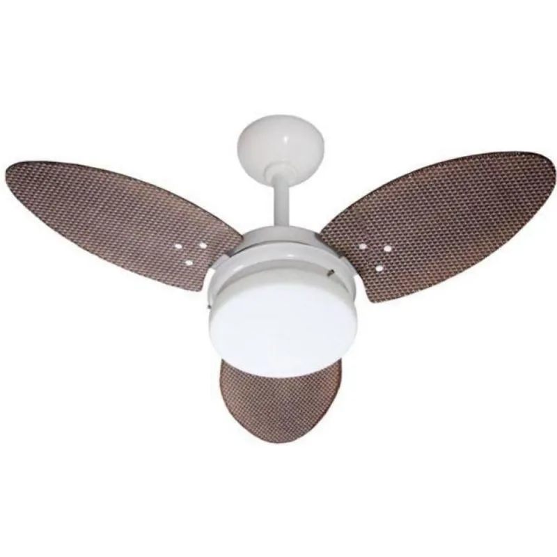 Ventilador Ventura Branco Rattan 110V 3 Pás Tabaco 110V