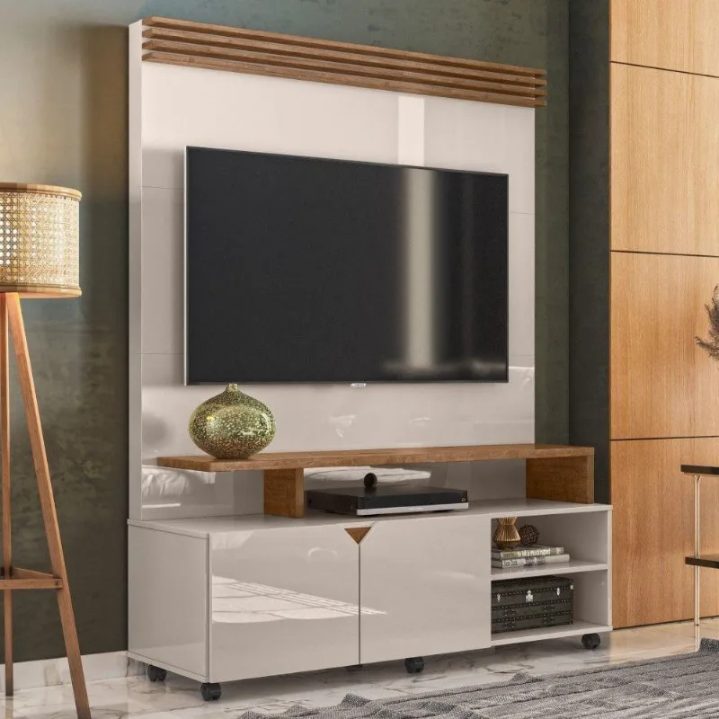 Painel E Rack Para Tv Magi Off White Madero Canela