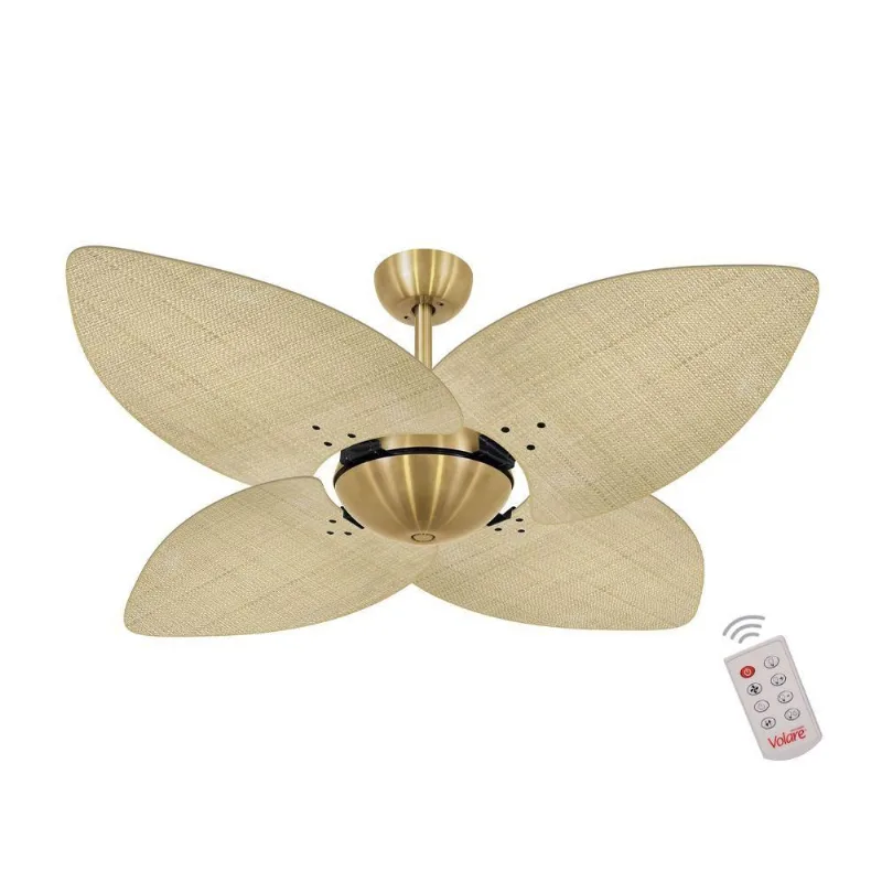 Ventilador De Teto Dourado 4 Pás Palmae Natural 127V 110V