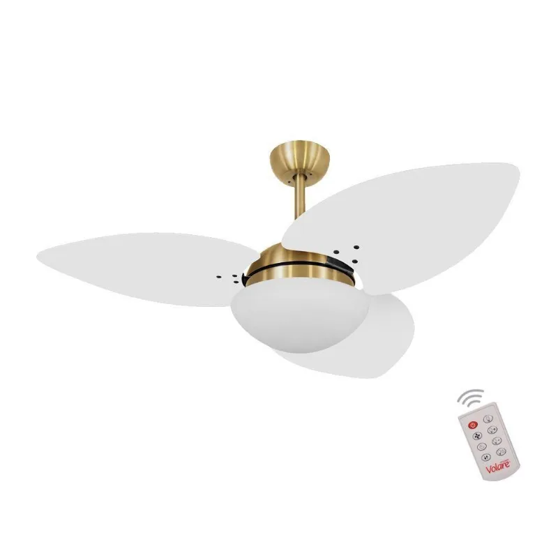 Ventilador De Teto Dourado 3 Pás Branco 127V C/ Controle 110V