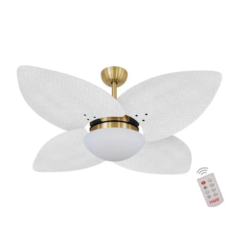 Ventilador De Teto Dourado 4 Pás Palmae Branco 220V