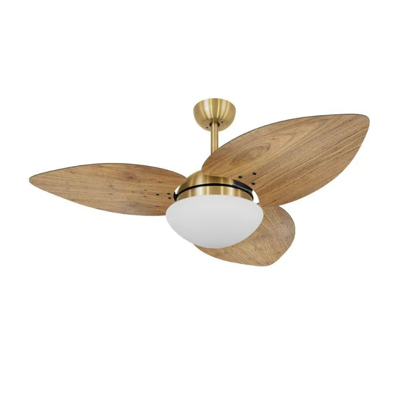Ventilador De Teto Kovalski Dourado 3 Pás Rádica Freijó 127V 110V