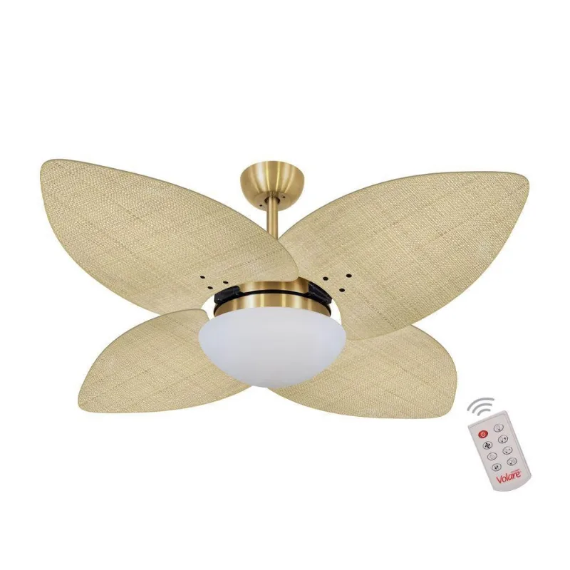 Ventilador De Teto Dourado 4 Pás Palmae Natural 220V 220V