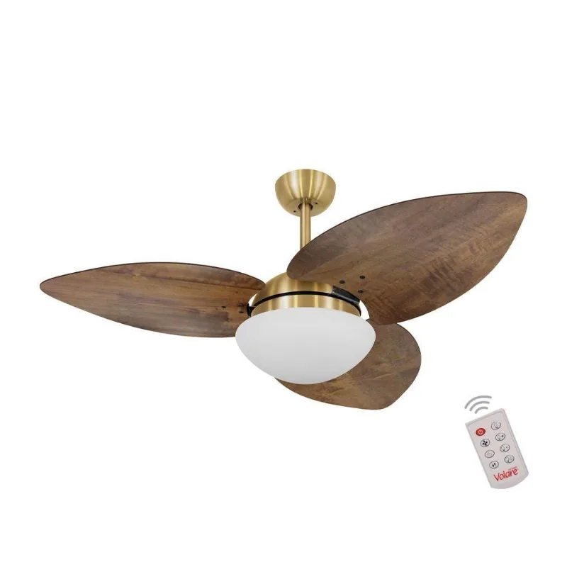 Ventilador De Teto Dourado 3 Pás Rádica Imbuia 220V 220V