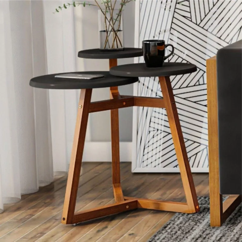 Mesa Lateral Tripla Donna Preto Amêndoa