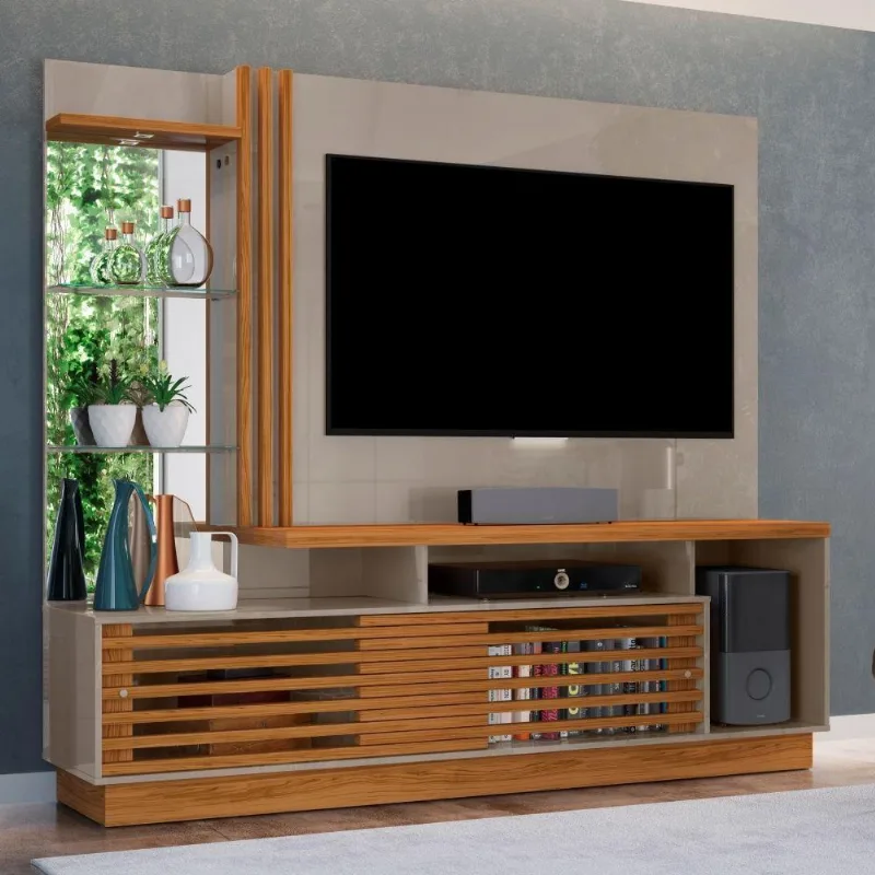 Rack Com Painel Para Tv Com Espelho Alicie Fendi Naturale