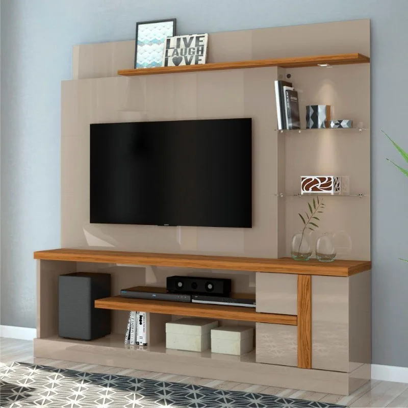 Rack Com Painel Para Tv Com Nichos Cooke Fendi Naturale