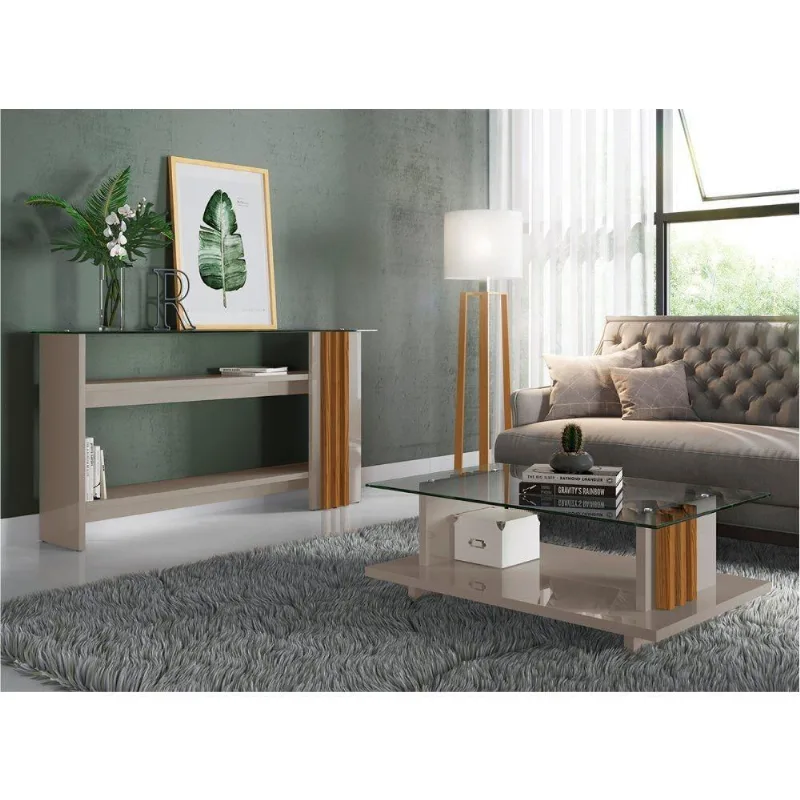 Jogo Aparador E Mesa De Centro Quinn Fendi Naturale