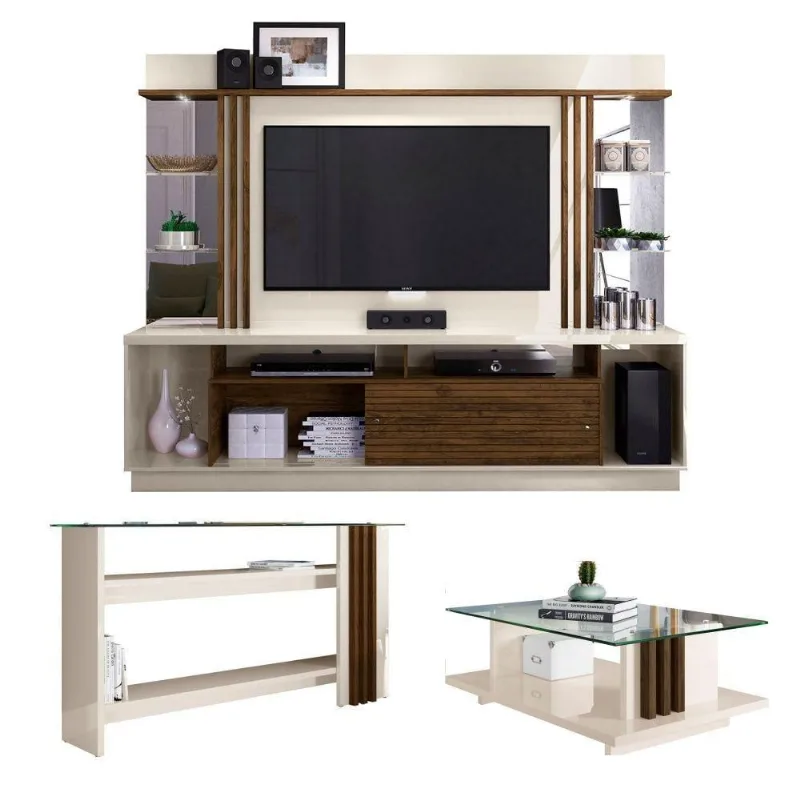 Conjunto Sala Completa Com Espelho Peel Off White Savana