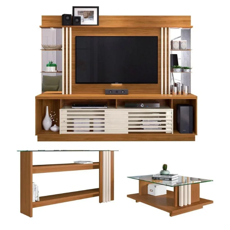 Conjunto Sala Completa Com Espelho Peel Naturale Off White