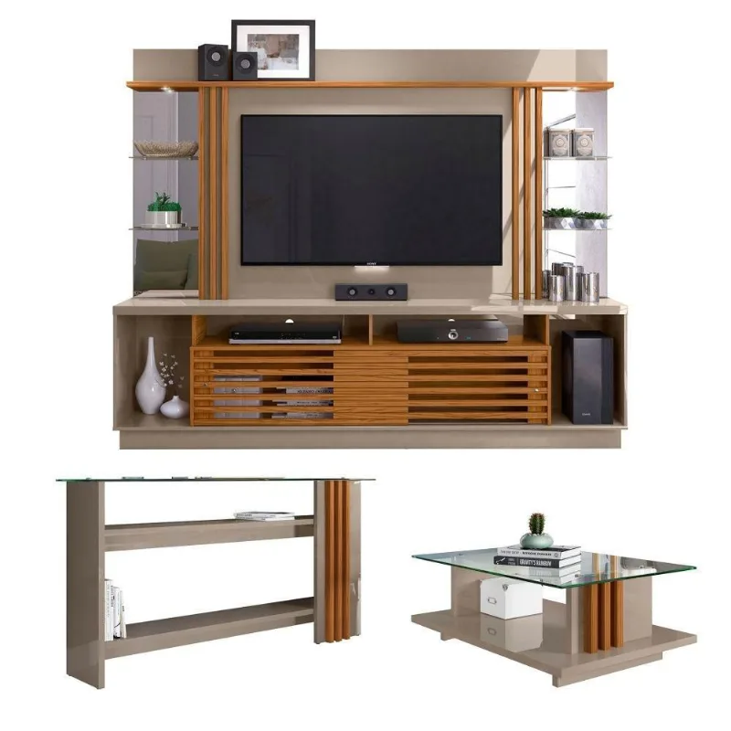 Conjunto Sala Completa Com Espelho Peel Fendi Naturale