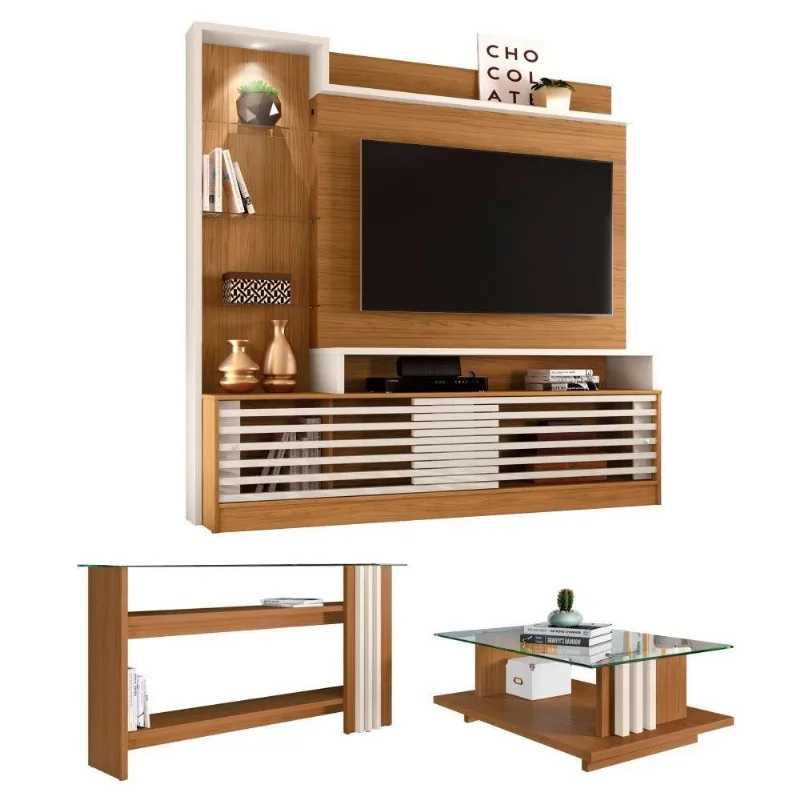 Conjunto Sala Completa C/ Nichos Fletcher Naturale Off White