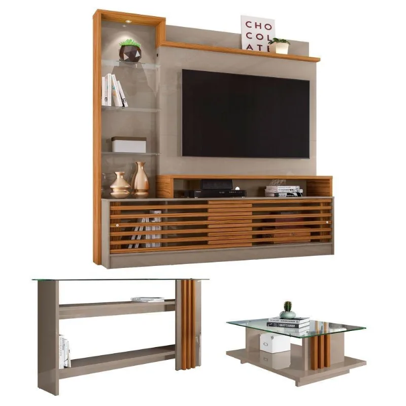Conjunto Sala Completa Com Nichos Fletcher Fendi Naturale