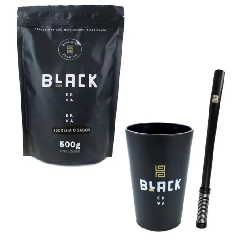 Kit Completo Tereré Black Erva Cuia + Bomba Premium + Erva