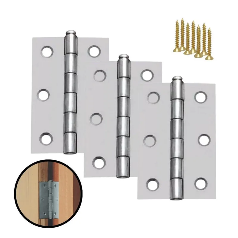 Kit 3 Dobradiças Zincada Para Porta De Madeira 7,6Cm
