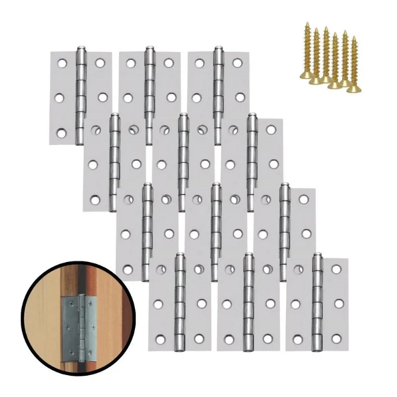 Kit 12 Dobradiças Zincada Para Porta De Madeira 6,4Cm