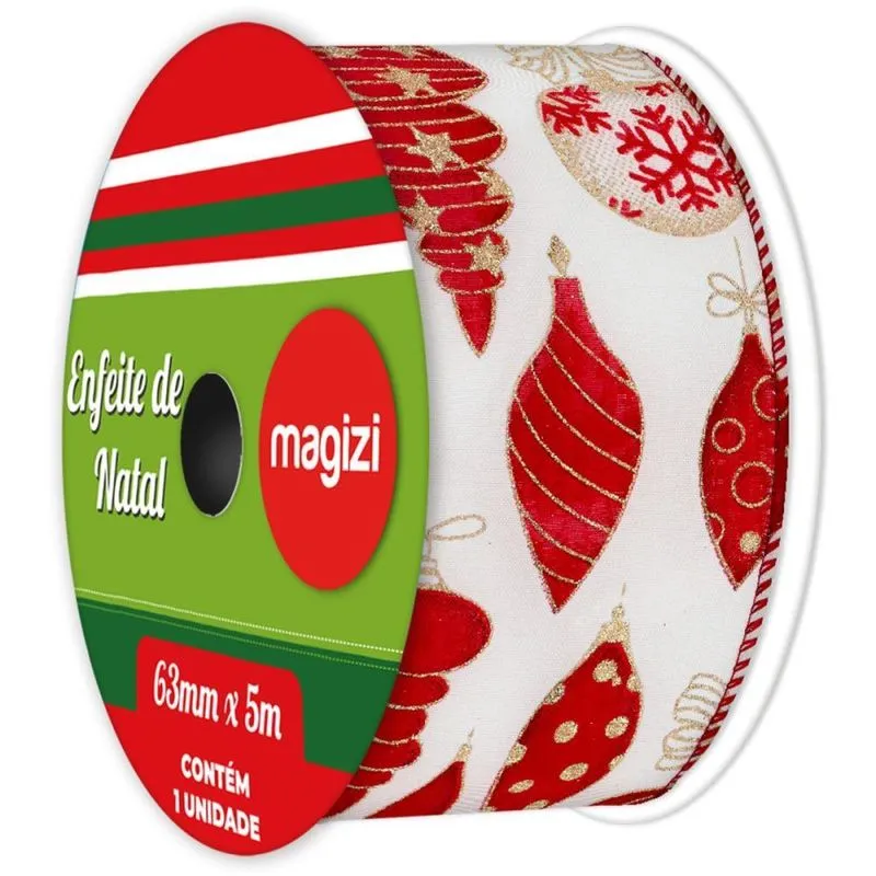 Fita Aramada Natal 63mmx5m Tecido Pingentes Natal