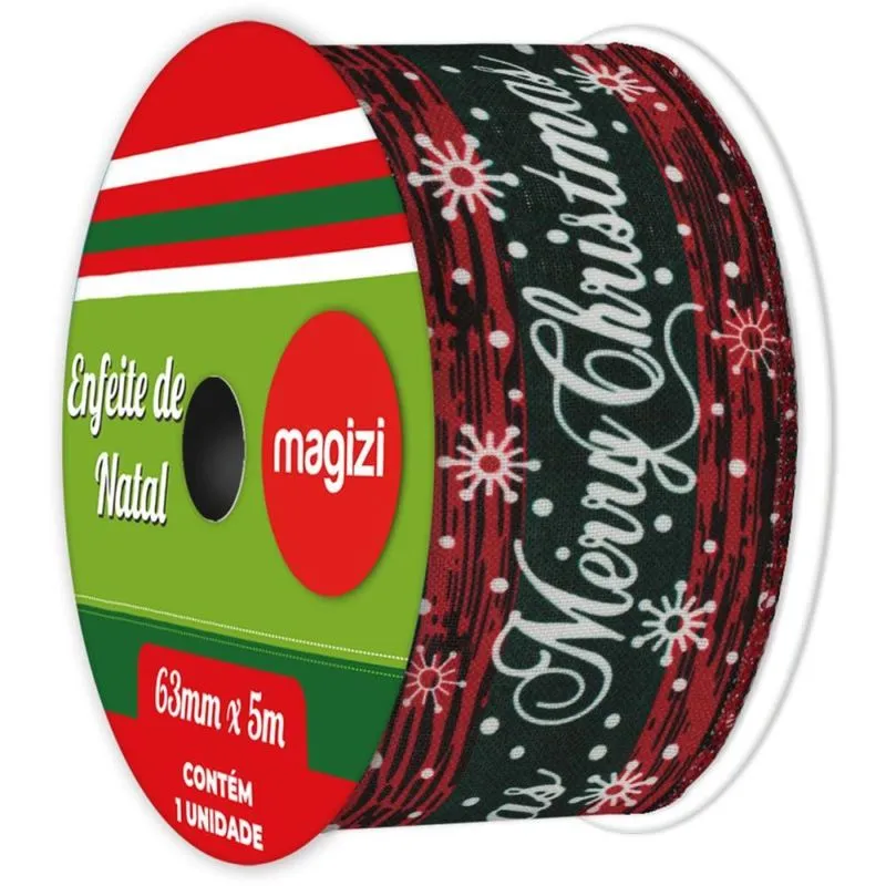 Fita Aramada Natal 63mmx5m Tecido Merry Christmas