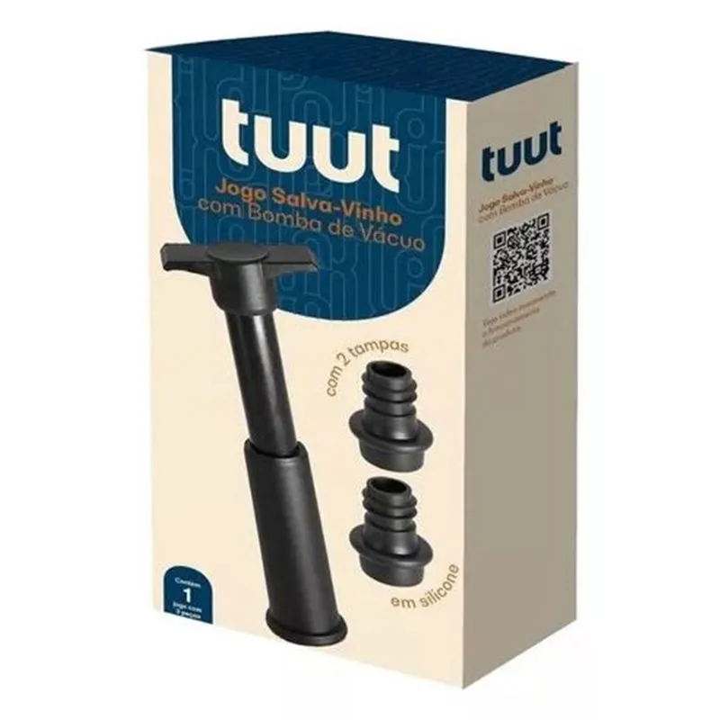 Kit Salva-Vinho Com Bomba de Vácuo e 2 Rolhas de Silicone