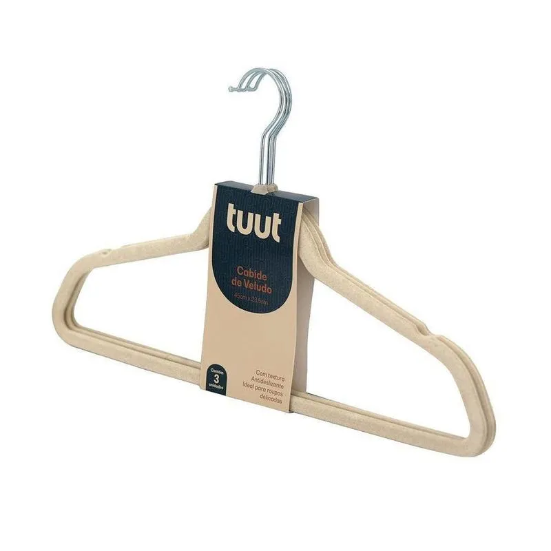 Kit 3 Cabides Veludo Antideslizante Para Roupas Delicadas 45cm - Tuut