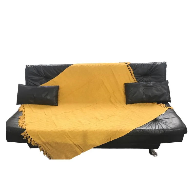 Xale Manta Decorativa Amarelo Para Sofá Com Franja 1,20x1,80 Tuut