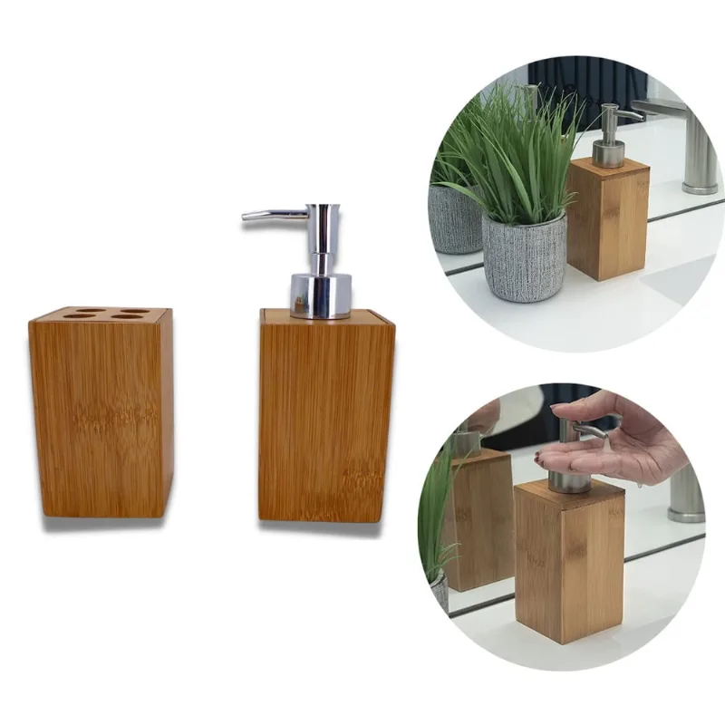 Kit Pia Suporte Sabonete Liquido + Suporte Escovas De Bambu