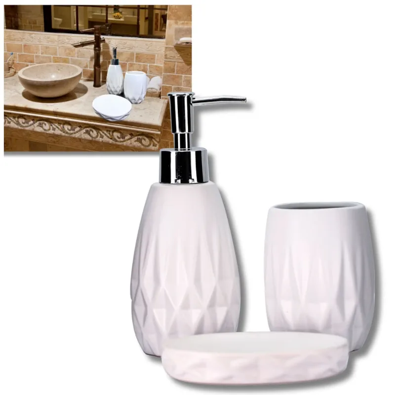 Jogo de Banheiro Metrópole Porcelana branca kit com 3 peças Premium