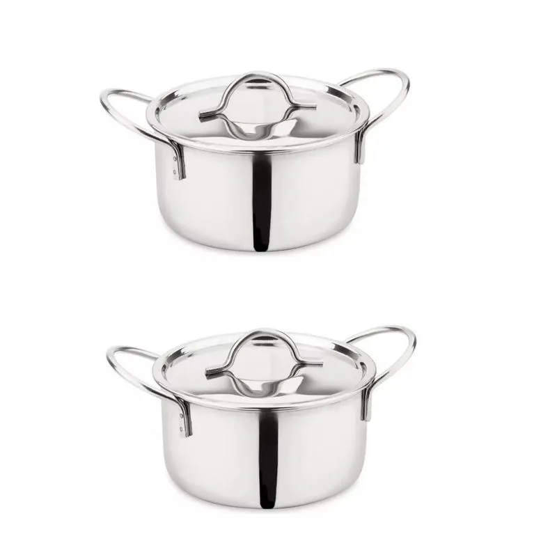 2 Mini Panela Caçarola Em Inox Pequena Com Tampa E Alça