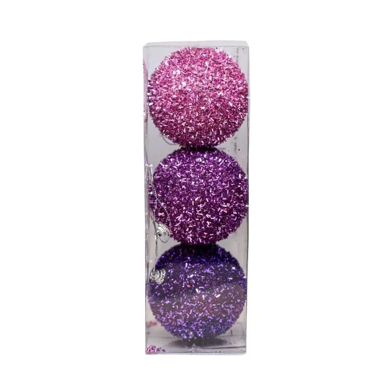 Trio Bolas Pink Lilas Roxo com Glitter 8cm