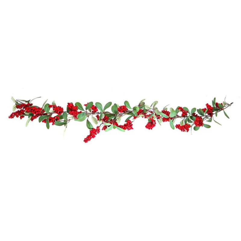 Cordão Festão Folhagem flores com mini Berry Natalino 180cm