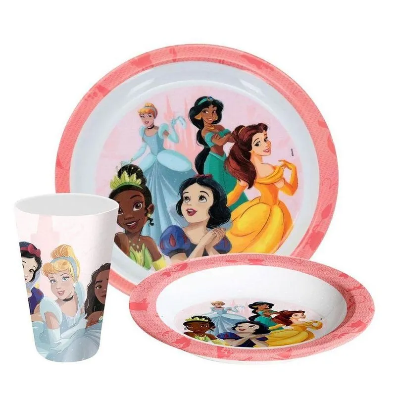 Kit Refeição Infantil Princesas Disney 3 Peças Prato Tigela Copo Melamina Roxo Yangzi