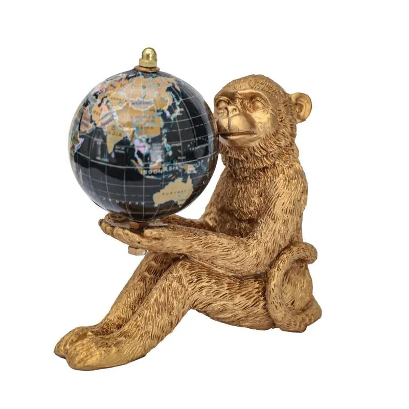 Escultura Macaco Dourado Com Atlas Preto 16cm 26656 - Yangzi