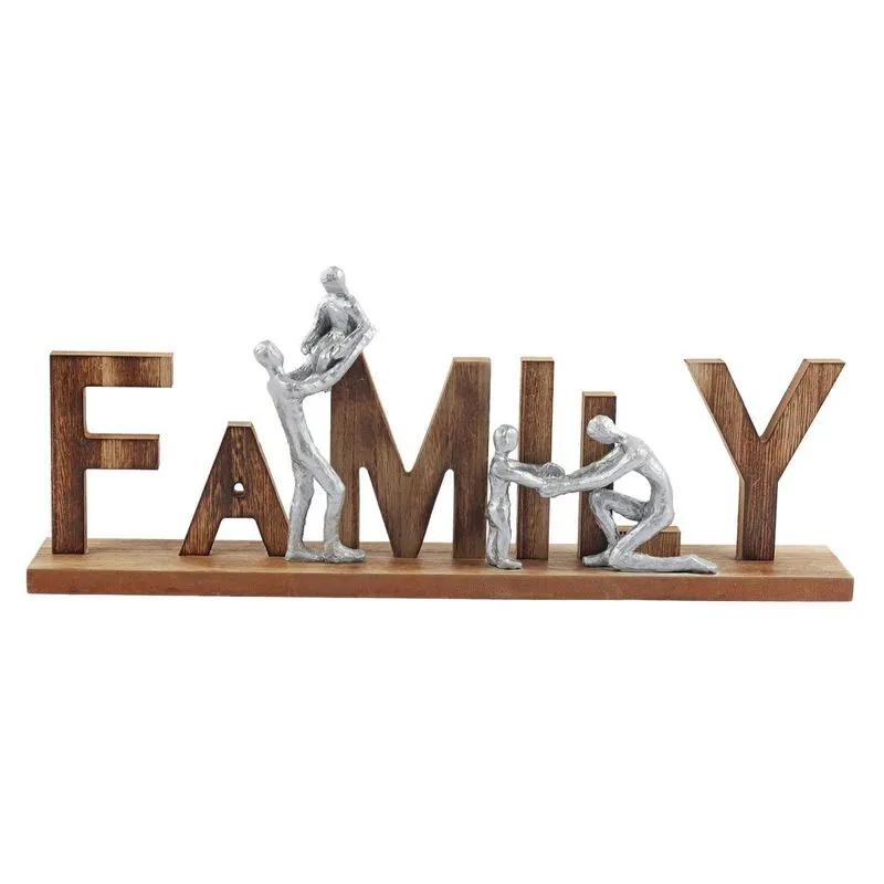 Escultura Famila Prata E Madeira 40cm 26795 Tuut